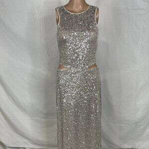 Saemdi Fitted Sequin Cut-Out Maxi Dress • Size S • Silver